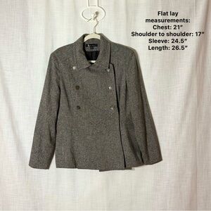 Larry Levine Gray Tweed‎ Double-Breasted Peacoat Jacket | Size 14